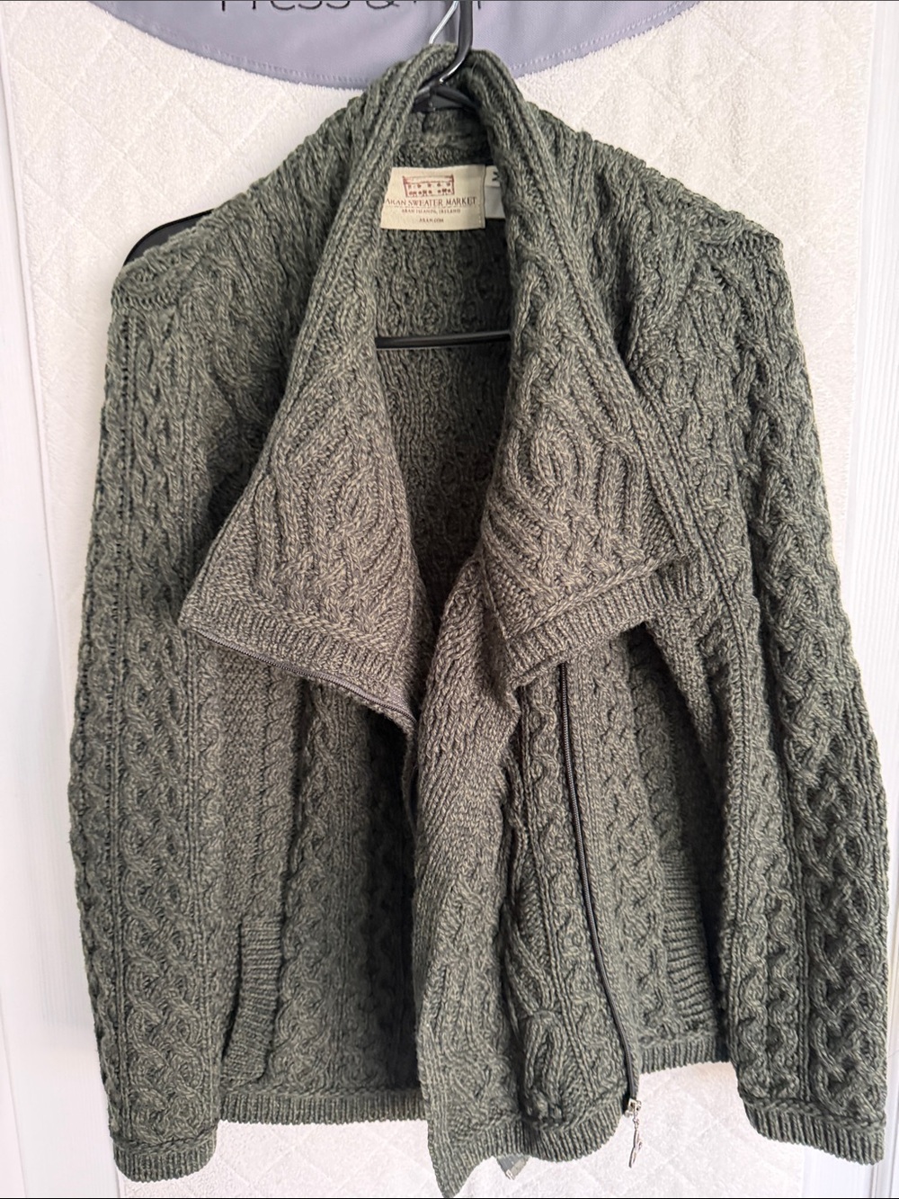 Cable-Knit Shawl Collar Cardigan Sweater - Olive Green